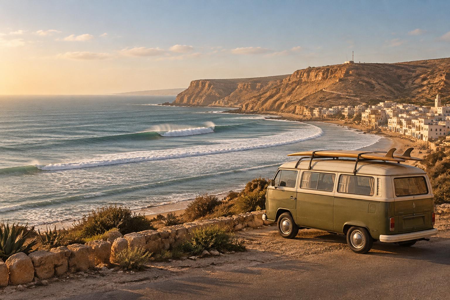 A surf van overlooking Imsouane Bay
